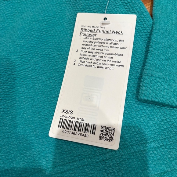 NWT lululemon ribbed funnel neck pullover size small teal color brand new - Picture 3 of 7